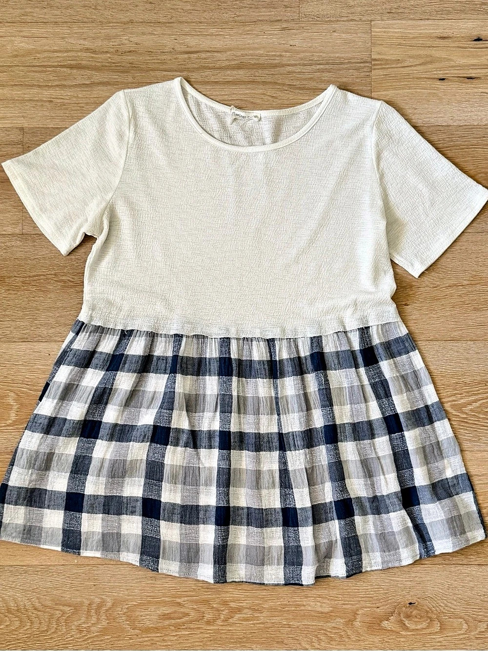 Women’s Checkered Peplum Top in White & Blue